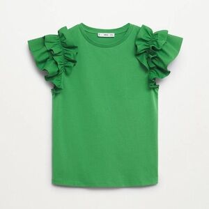 Mango Vibrant Green Ruffle Sleeve Tee